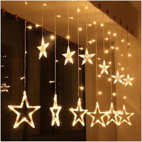 Star Curtain Lights – 138 LED Warm White, 12 Stars