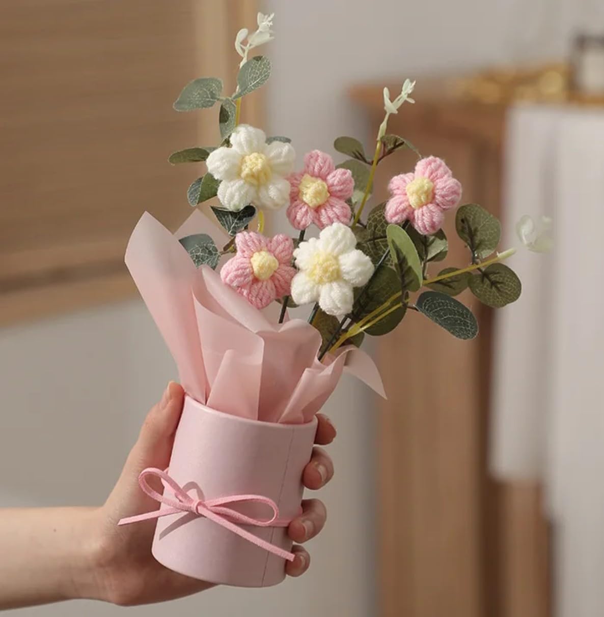 1Pc Artificial Crochet Flower Bouquet – Multi-Color