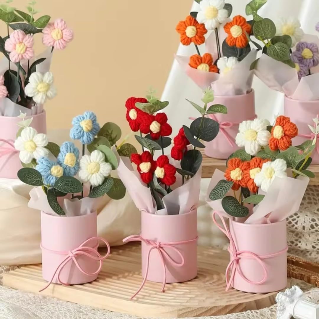 1Pc Artificial Crochet Flower Bouquet – Multi-Color - Image 5