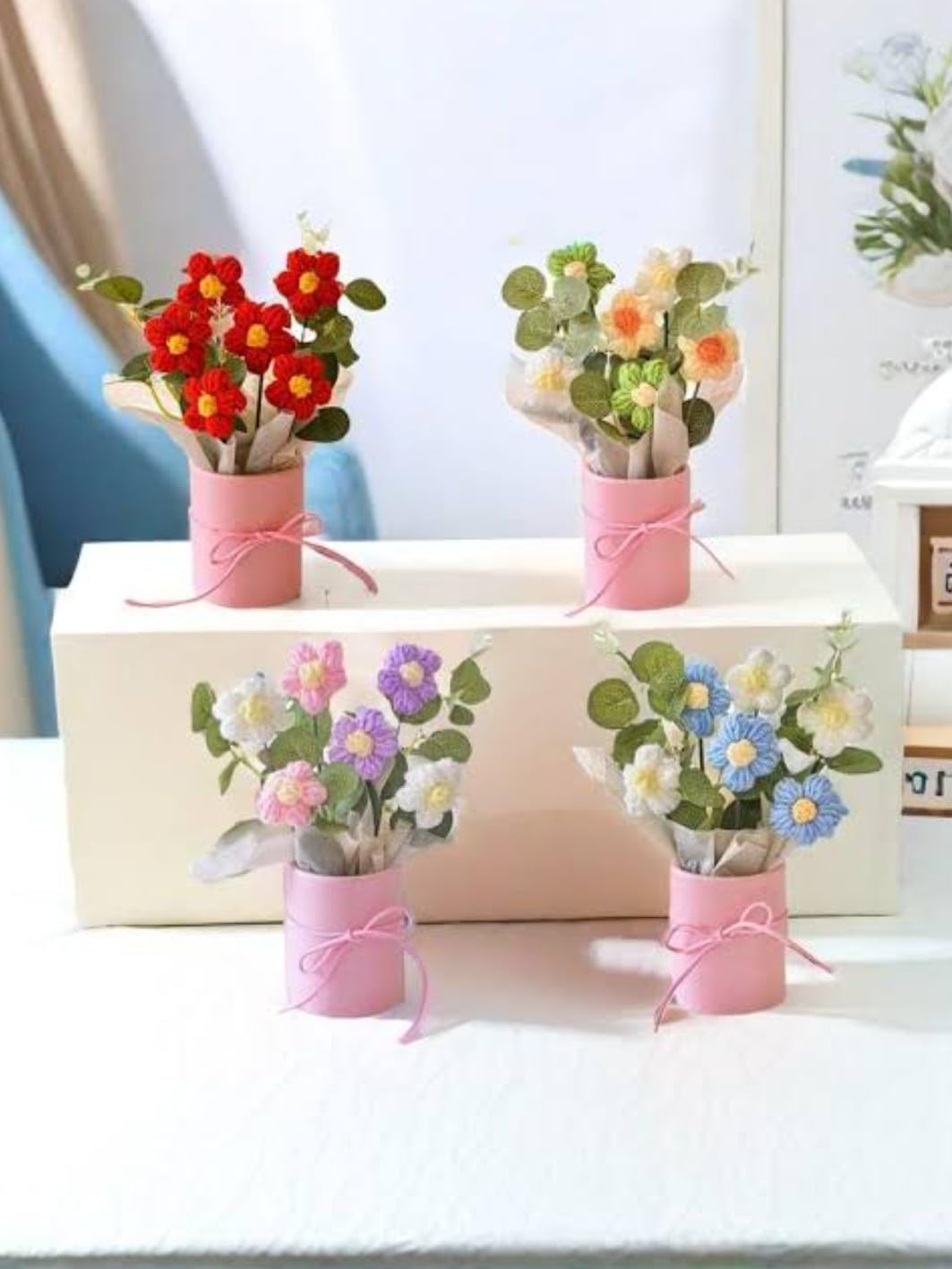 1Pc Artificial Crochet Flower Bouquet – Multi-Color - Image 4