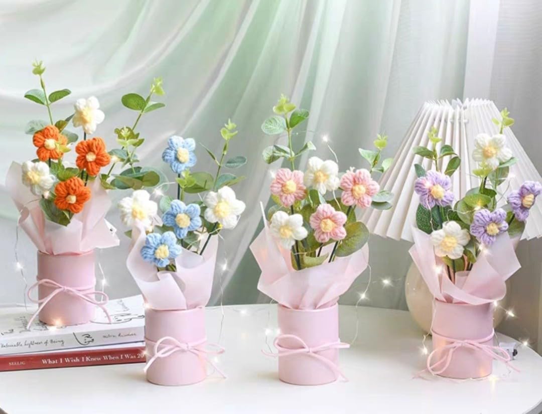 1Pc Artificial Crochet Flower Bouquet – Multi-Color - Image 2