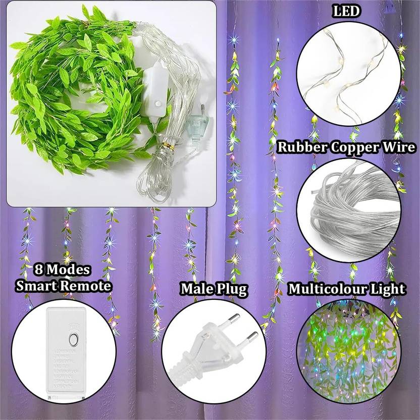 Artificial Leaf Curtain Lights – 200 LED Warm White - Image 4