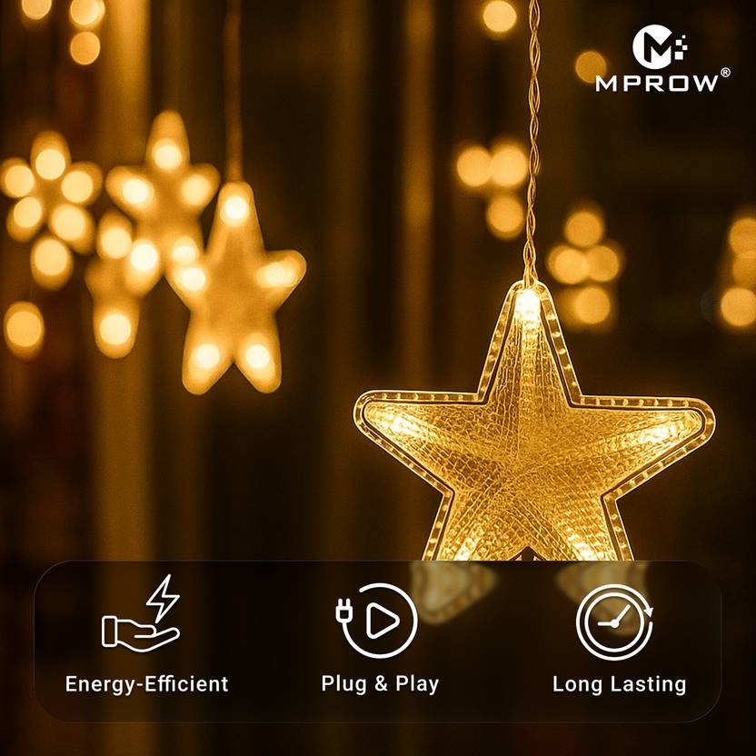 Welcome Curtain Lights – 138 LED, 16 Stars, Warm White - Image 3