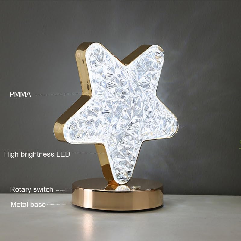 Gold Star Crystal LED Table Lamp – 3 Color Light - Image 3