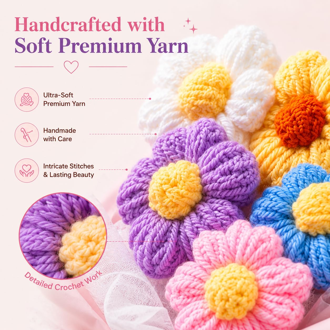 Handmade Crochet Flower Bouquet – Multi-Color Gift - Image 3