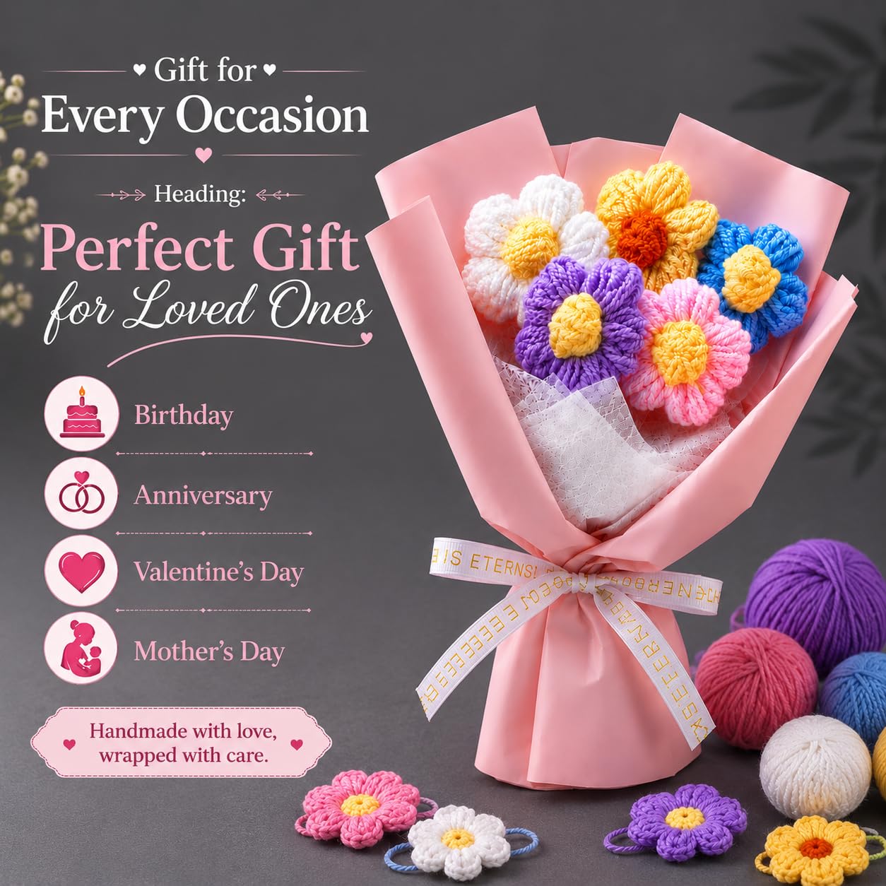 Handmade Crochet Flower Bouquet – Multi-Color Gift - Image 4