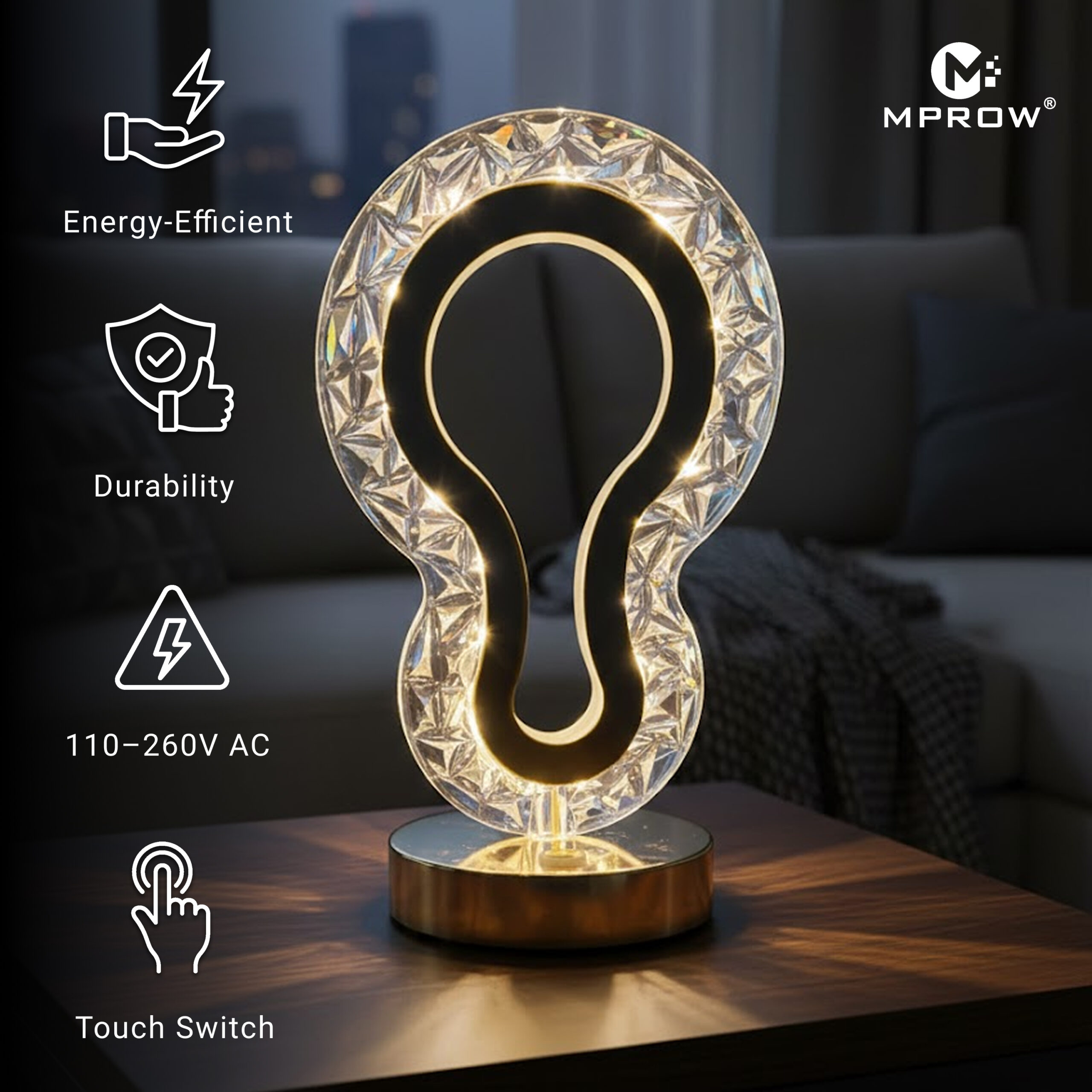 Luxury Crystal LED Table Lamp – Gold Base - Image 2