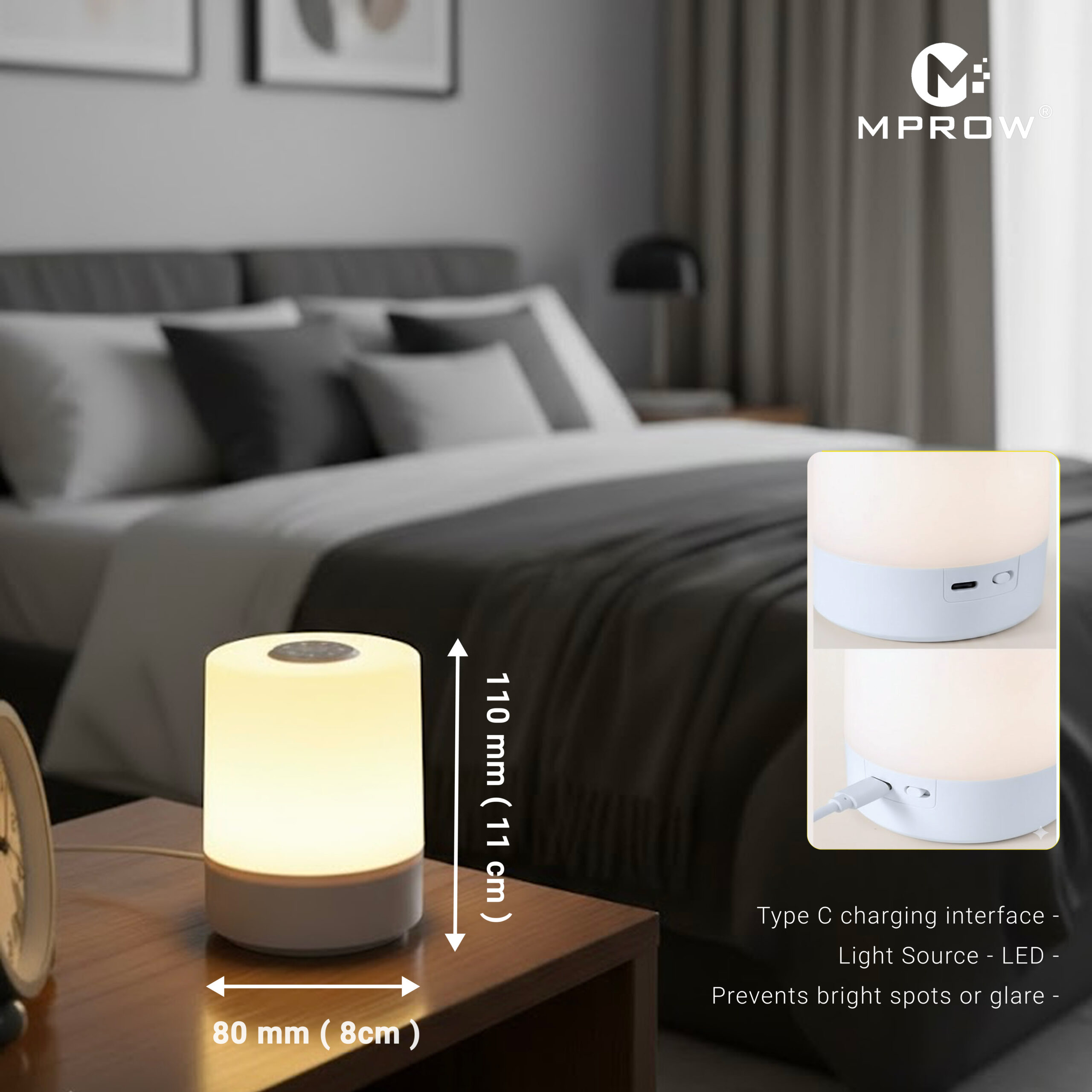 Modern Cylindrical LED Study Lamp – White. - Image 5